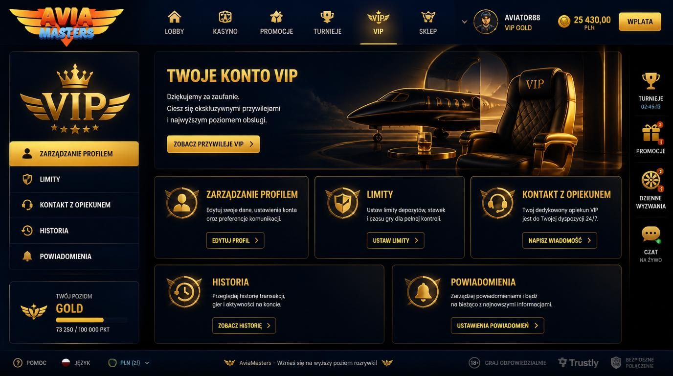 Panel VIP Aviamasters   zarządzanie kontem, limity i obsługa premium